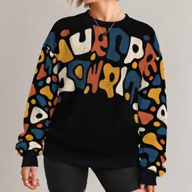 Colorful Abstract Letter Shapes for Creative Streetwear and Casual Weekend Style All-over Print Knitted Sweater