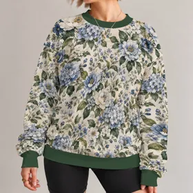 Blue Garden Blossoms And Sage Leaves For Relaxed Cottagecore Everyday Style All-over Print Knitted Sweater