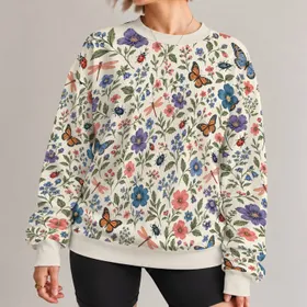 Wildflowers, Butterflies and Garden Insects for Cozy Autumn Days and Nature Lovers All-over Print Knitted Sweater
