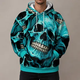Turquoise Skull Motif for Bold Gothic Streetwear and Alternative Everyday Style All-over Print Hoodie (Lightweight)