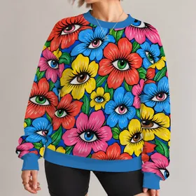 Surreal Eyed Flower Field for Creative Casual Style and Everyday Wear All-over Print Knitted Sweater