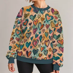 Colorful Hand-Drawn Hearts for Romantic Everyday Style and Creative Gift Giving for Her All-over Print Knitted Sweater