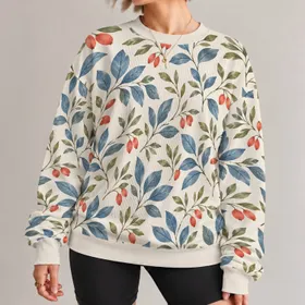 Blue Leaf and Coral Berry Botanical Motifs for Fresh Everyday Spring Style for Women All-over Print Knitted Sweater