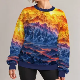 Fiery Sky and Frozen Peaks for Adventurous Autumn Travel and Relaxed Weekend Escapes All-over Print Knitted Sweater