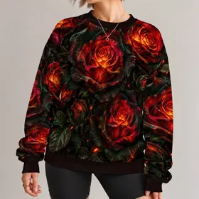 Crimson Ember Roses And Glowing Sparks For Bold Autumn Streetwear And Night Out Style All-over Print Knitted Sweater