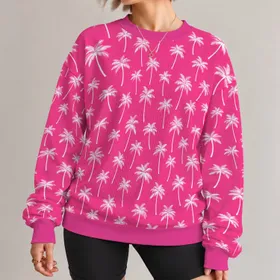 White Palm Trees on Hot Pink for Tropical Vacations and Summer Getaways All-over Print Knitted Sweater