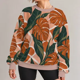 Tropical Terracotta And Forest Green Leaves For Relaxed Everyday Getaways All-over Print Knitted Sweater