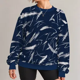 Navy White Abstract Brushstrokes For Everyday Streetwear And Creative Casual Style All-over Print Knitted Sweater