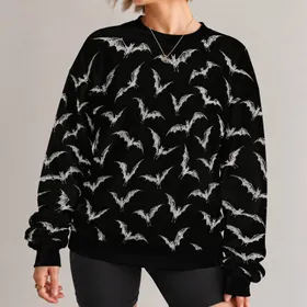 Flying Bat Motif for Autumn Nights, Gothic Streetwear and Halloween Gatherings All-over Print Knitted Sweater