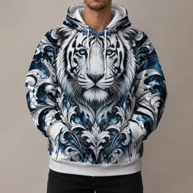 Fierce Tiger Face With Ornamental Scrollwork For Bold Everyday Style All-over Print Hoodie (Lightweight)