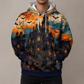 Haunted House Ghosts And Jack-O’-Lanterns For Halloween Night Outdoor Fun All-over Print Hoodie (Lightweight)