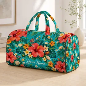 Tropical Hibiscus and Seashells for Beach Days, Island Getaways and Summer Travel Escapes Quilted Weekend Bag