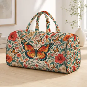 Boho Butterflies and Wildflowers for Sunny Weekend Escapes and Relaxed Beach Getaways Quilted Weekend Bag