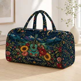 Bohemian Roses, Sunflowers and Moonlit Mountains for Beach and Camping Getaways Quilted Weekend Bag