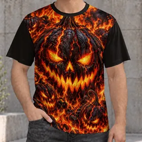 Fiery Jack-o'-Lantern Halloween Style for Spooky October Parties and Festive Nights All-over Print Unisex T-shirt