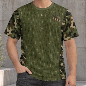 Olive Camouflage Cross Motif for Outdoor Hunting and Tactical Training Enthusiasts All-over Print Unisex T-shirt