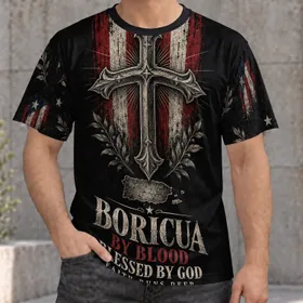 Puerto Rican Cross And Flag Tribute For Faith And Heritage Gatherings All-over Print Unisex T-shirt