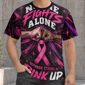 Pink Ribbon Fist Bump for Breast Cancer Awareness and October Strength Support All-over Print Unisex T-shirt
