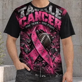 Football Cancer Awareness, Pink Ribbon Support, One Team One Fight for Game Day Unity All-over Print Unisex T-shirt