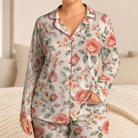 Coral Rose Garden Blooms for Romantic Springtime Comfort and Baby Girls Satin Pajamas Set