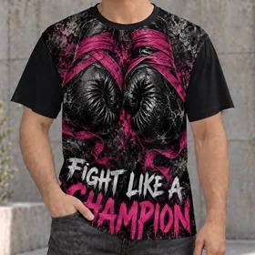 Black Boxing Gloves with Pink Wraps for Fight Night Training and Champion Mindset Gift All-over Print Unisex T-shirt