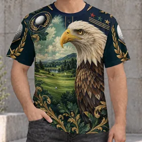 Majestic Eagle Over Golf Course for Weekend Fairway Leisure and Outdoor Sports Fans All-over Print Unisex T-shirt