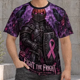Pumpkin Knight and Pink Ribbons for Halloween Awareness in October All-over Print Unisex T-shirt