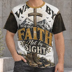 Mountain Boots and Faith Message for Church, Hiking and Everyday Christian Living All-over Print Unisex T-shirt