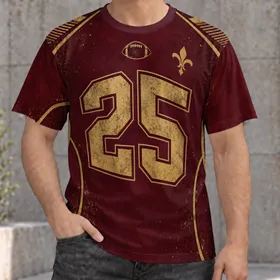 Burgundy Gold Football Number 25 Style For Game Day And Casual Sports Fans All-over Print Unisex T-shirt