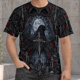 Gothic Raven And Moonlit Cemetery For Dark Fantasy Nights And Alternative Style All-over Print Unisex T-shirt