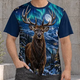 Majestic Stag Beneath Northern Lights for Winter Getaways and Nature Lovers Everywhere All-over Print Unisex T-shirt