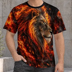 Fiery Lion Head with Ember Flames for Bold Everyday Wear and Relaxed Weekend Style All-over Print Unisex T-shirt