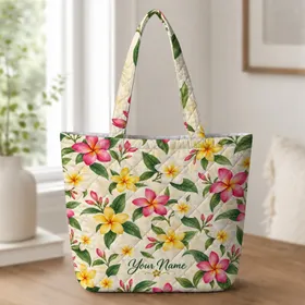Colorful Plumeria Blooms for Tropical Summer Getaways and Sunny Beach Days for Her Quilted Tote Bag