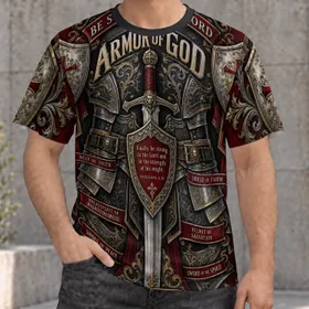 Armor of God Shield and Sword for Faithful Worship, Scripture Study, and Fellowship All-over Print Unisex T-shirt