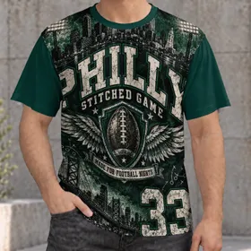 Philadelphia Football Night Skyline and Winged Ball Crest for Halloween Game Day Fans All-over Print Unisex T-shirt