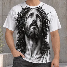 Jesus Thorn-Crown Portrait for Church Worship and Everyday Christian Faith for Men All-over Print Unisex T-shirt