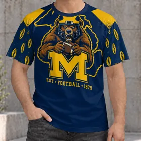 Collegiate Bear Football Crest for Game Day Tailgating and Outdoor Fan Style All-over Print Unisex T-shirt