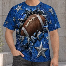American Football Breaking Through Blue Stone for Game Day, Tailgates and Sports Fans All-over Print Unisex T-shirt