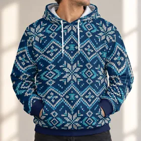 Navy Nordic Snowflake Motifs for Cozy Winter Walks, Cabin Days, and Fireside Weekends All-over Print Hoodie (Lightweight)
