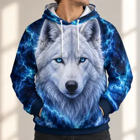 Glowing Blue-Eyed Arctic Wolf for Nighttime Outdoor Adventures and Nature Lovers All-over Print Hoodie (Lightweight)