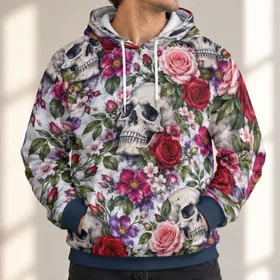Skull And Colorful Flower Repeat For Alternative Streetwear And Everyday Style All-over Print Hoodie (Lightweight)