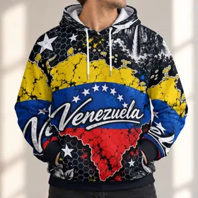 Venezuela Flag Map for Patriotic Travel, Cultural Celebrations and Everyday Casual Wear All-over Print Hoodie (Lightweight)