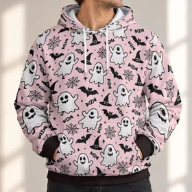 Halloween Ghosts and Spiderwebs for Spooky Autumn Nights and Casual Everyday Wear All-over Print Hoodie (Lightweight)