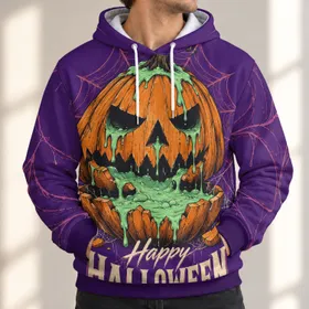 Vomiting Pumpkin Halloween Scene For Spooky October Celebrations And Parties All-over Print Hoodie (Lightweight)