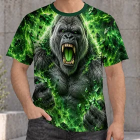 Roaring Silver Gorilla and Neon Green Energy for Bold Everyday Adventures All-over Print Unisex T-shirt