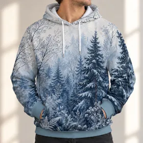 Icy Blue Winter Forest and Snowy Evergreen for Quiet Nature Escapes All-over Print Hoodie (Lightweight)