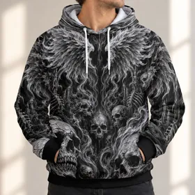 Gothic Skull And Flame Wings For Dark Alternative Streetwear And Everyday Wear All-over Print Hoodie (Lightweight)