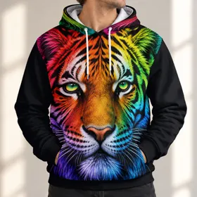 Rainbow Tiger Face for Bold Weekend Lounging and Colorful Casual Style at Home All-over Print Hoodie (Lightweight)