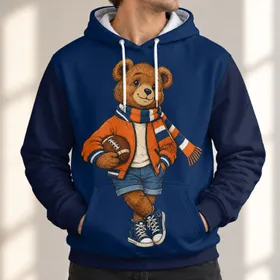 Vintage Brown Bear Football Fan With Scarf For Autumn Game Day And Campus Style Wear All-over Print Hoodie (Lightweight)