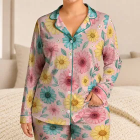Pastel Daisy Garden Blooms for Cozy Bedtime and Sweet Nursery Days for Baby Girls Satin Pajamas Set